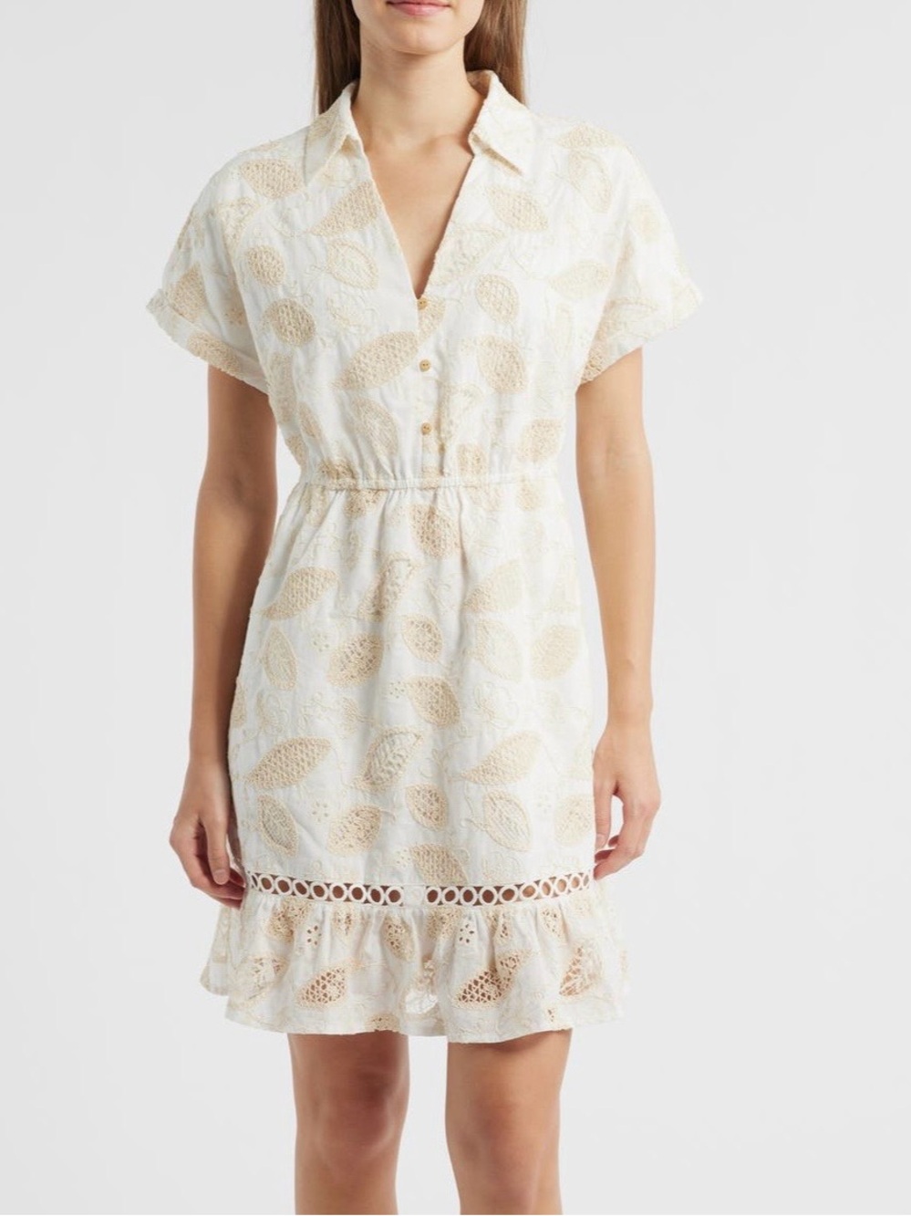 Sam Edelman Embroidered Cotton Shirtdress in the color Ivory/Natural. Size 12